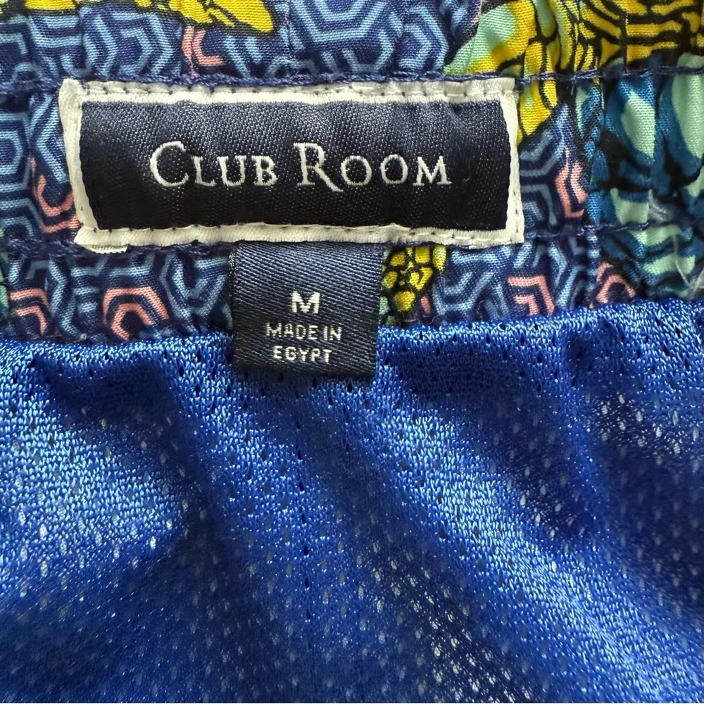 Mens Swim Trunks Turtle Print Blue and Yellow Size M Club Room Brand